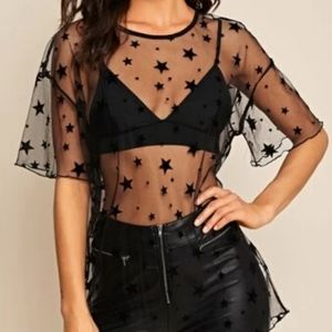 COPY - NEVER WORN Black mesh star top
